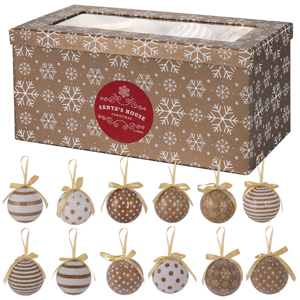 online Set mit 14 Weihnachtskugeln Ø7,5 cm aus Polyfoam mit weißer und goldener Box