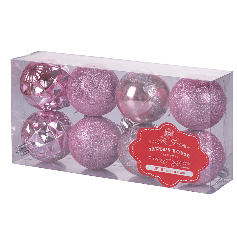 Set 8 Palle di Natale Ø6 cm in Plastica Rosa-1