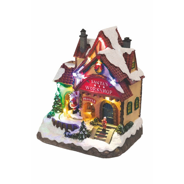 Spieluhr Haus des Weihnachtsmanns 19 x 14 x 21,5 cm aus Kunststoff mit Beleuchtung sconto