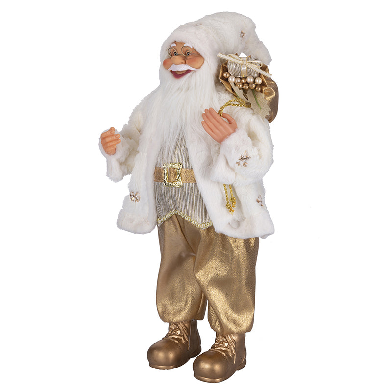 Pupazzo Babbo Natale H46 cm in Stoffa Oro e Bianco-4