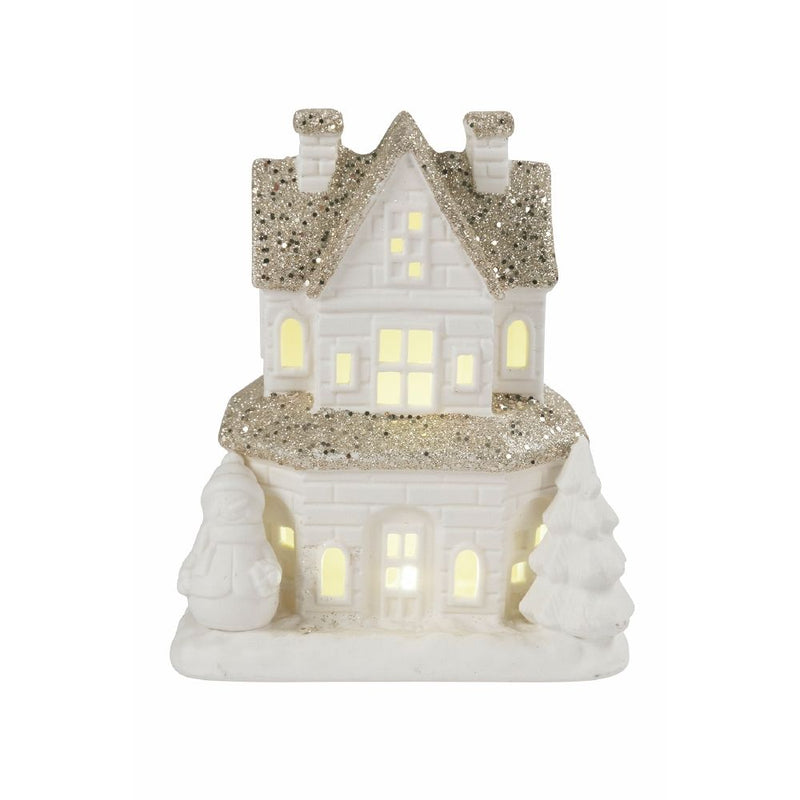 Casetta porta Candela Tealight 12x7x14 cm in Stoneware con Led-2