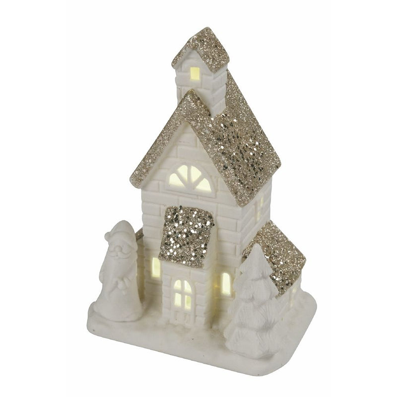 Casetta porta Candela Tealight 13x8x17,5 cm in Stoneware con Led-1