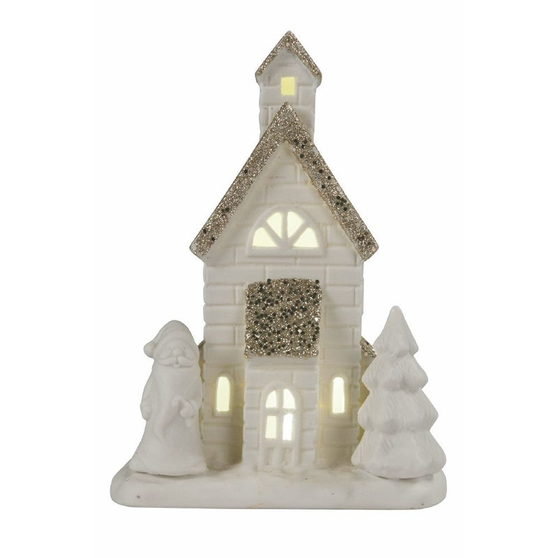 Casetta porta Candela Tealight 11x7x14 cm in Stoneware con Led-2