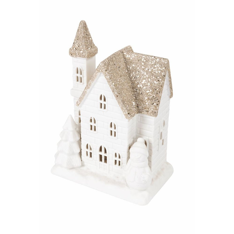 Casetta porta Candela Tealight 13x8x18 cm in Stoneware con Led-3