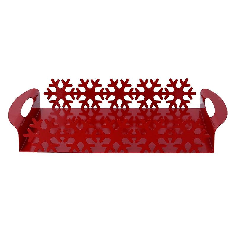 Vassoio in Metallo fiocco neve rosso rettangolare cm 41x20xh6,5-2