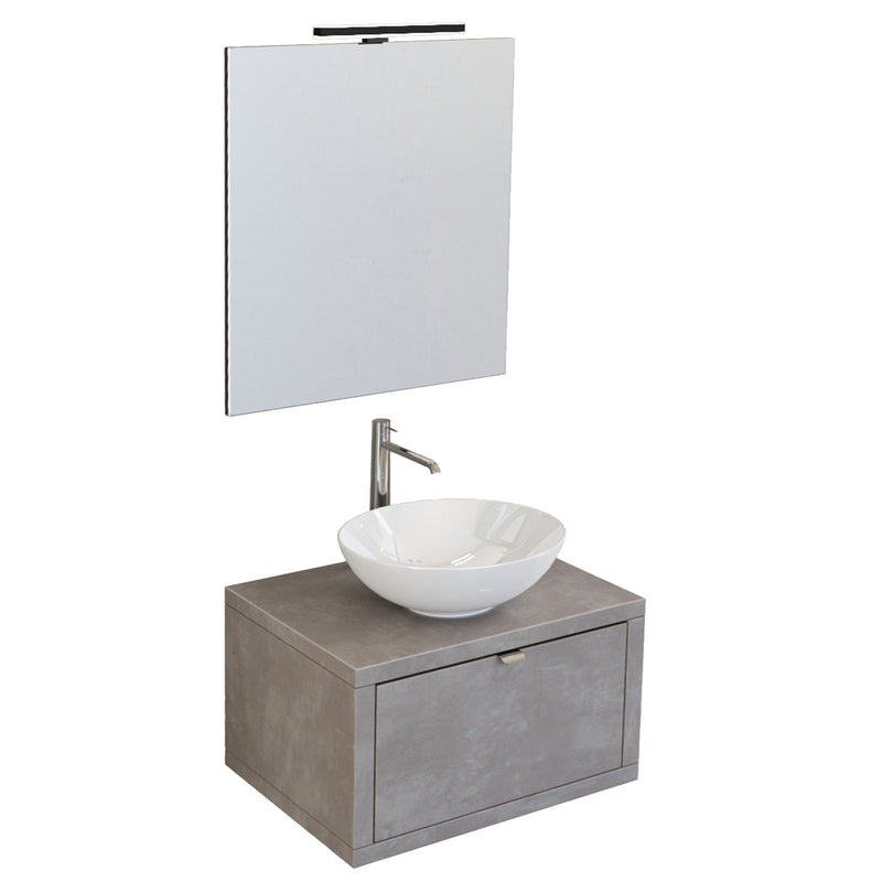 Mobile Bagno Sospeso 60 cm Lavabo e Specchio Bonussi Orione Grigio Effetto Cemento-1