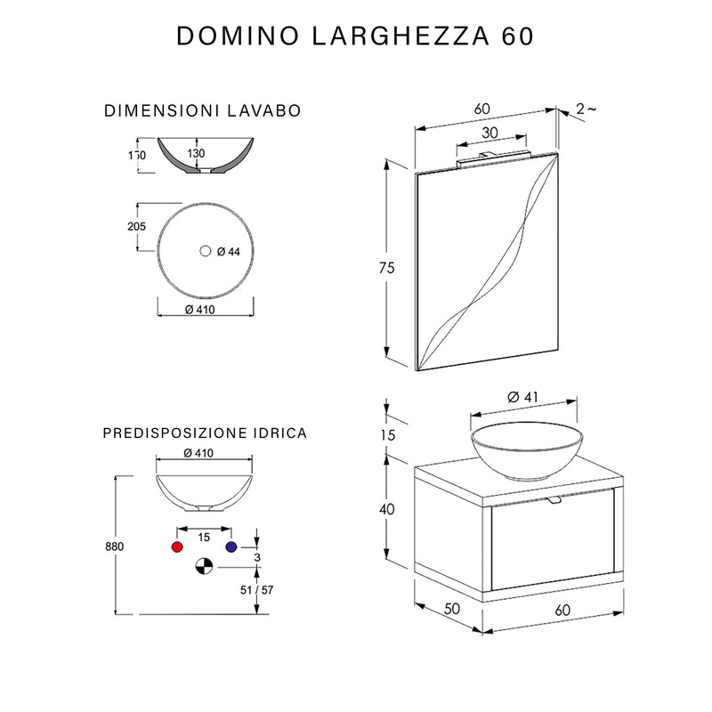 Mobile Bagno Sospeso 60 cm Lavabo e Specchio Bonussi Orione Rovere Farnia-4