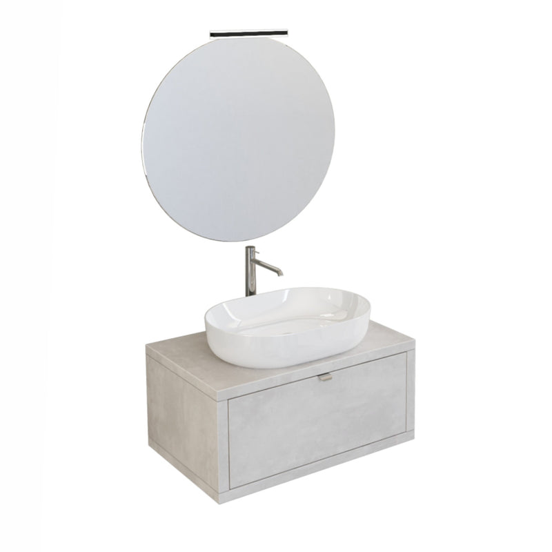 Mobile Bagno Sospeso 80 cm Lavabo e Specchio Bonussi Orione Grigio Effetto Cemento-1