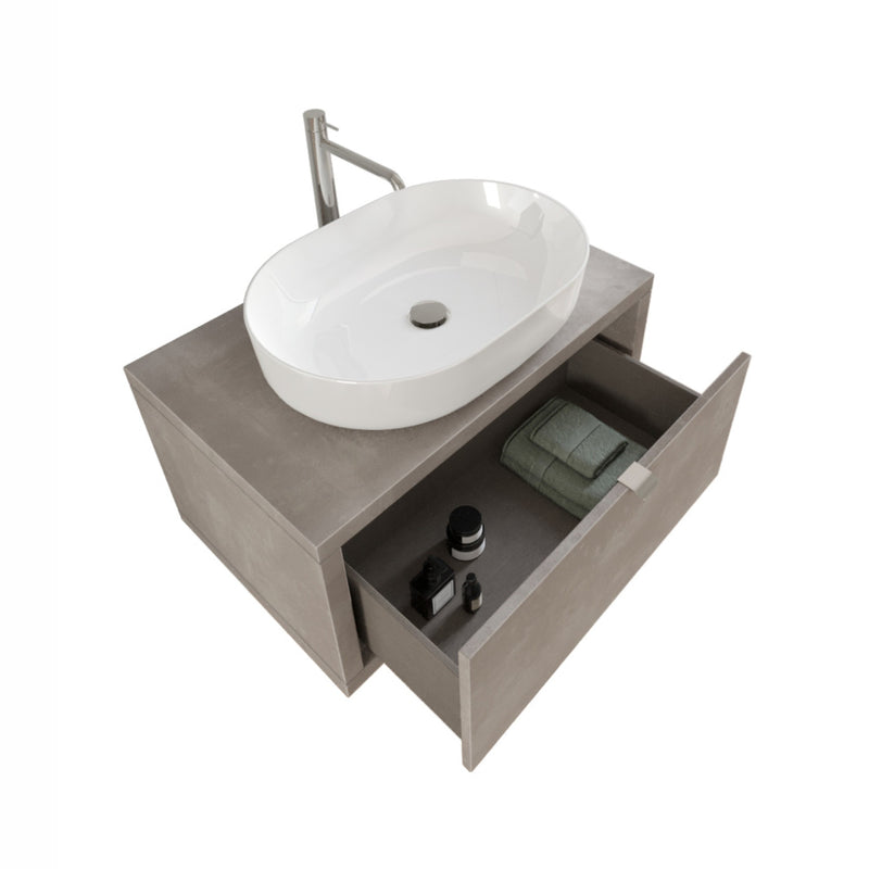 Mobile Bagno Sospeso 80 cm Lavabo e Specchio Bonussi Orione Grigio Effetto Cemento-3