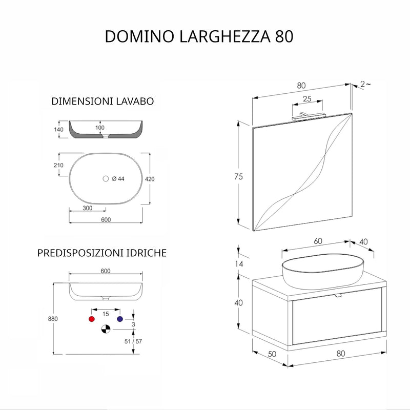 Mobile Bagno Sospeso 80 cm Lavabo e Specchio Bonussi Orione Grigio Effetto Cemento-4