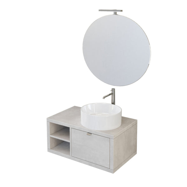 Badezimmer-Hängeschrank 80 cm Bonussi Orione Grey Betonoptik Waschbecken und Spiegel sconto