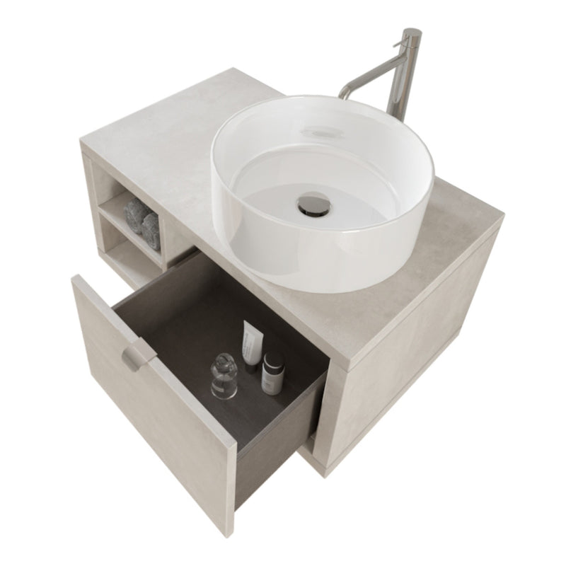 Mobile Bagno Sospeso 80 cm Lavabo e Specchio Bonussi Orione Grigio Effetto Cemento-3