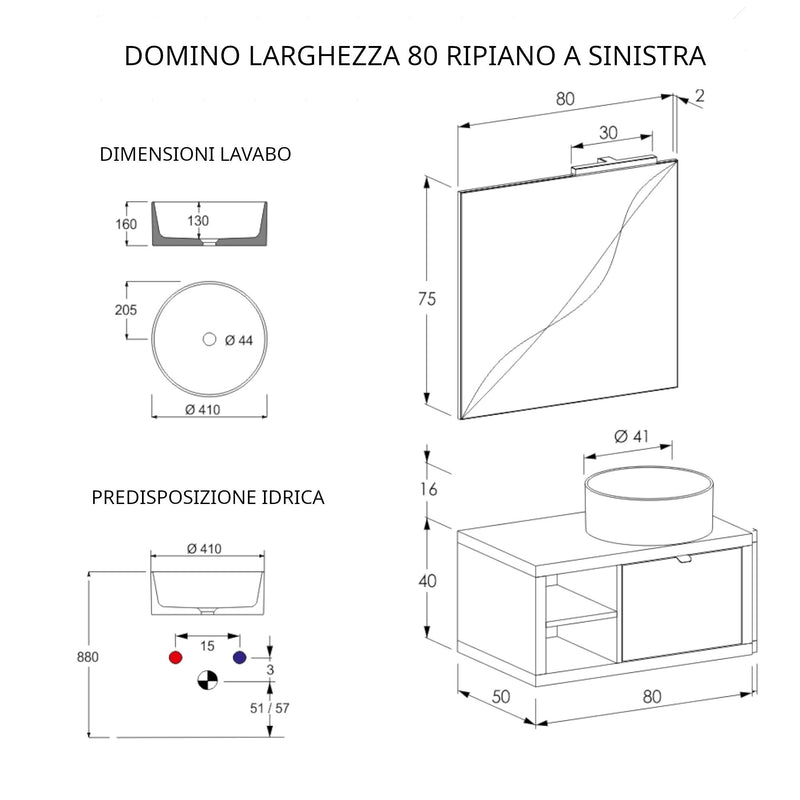 Mobile Bagno Sospeso 80 cm Lavabo e Specchio Bonussi Orione Grigio Effetto Cemento-4