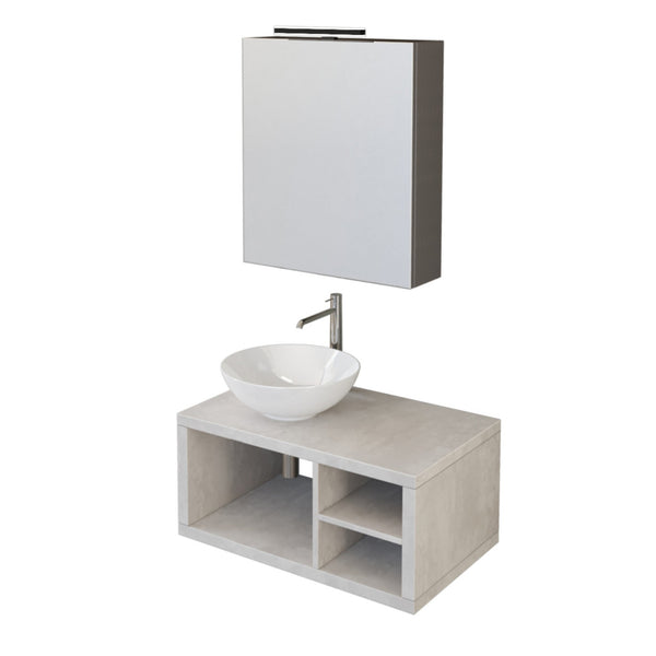 Badezimmer-Hängeschrank 80 cm Bonussi Orione Grey Betonoptik Waschbecken und Spiegel sconto