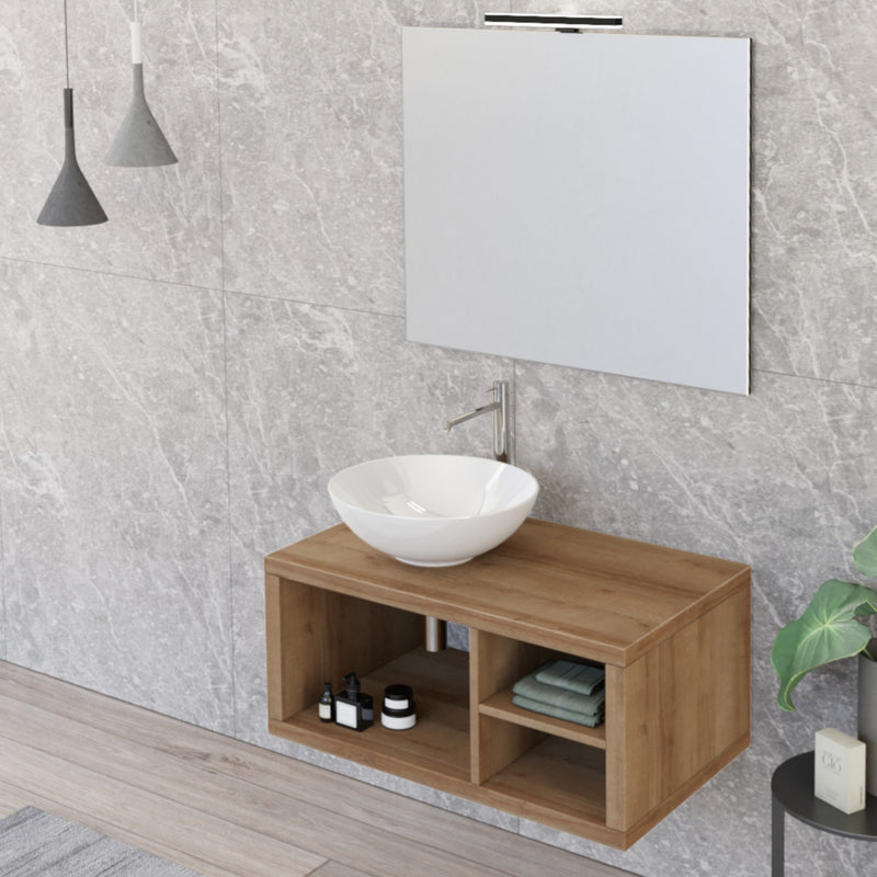 Mobile Bagno Sospeso 80 cm Lavabo e Specchio Bonussi Orione Rovere Farnia-2