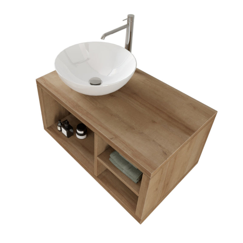 Mobile Bagno Sospeso 80 cm Lavabo e Specchio Bonussi Orione Rovere Farnia-3