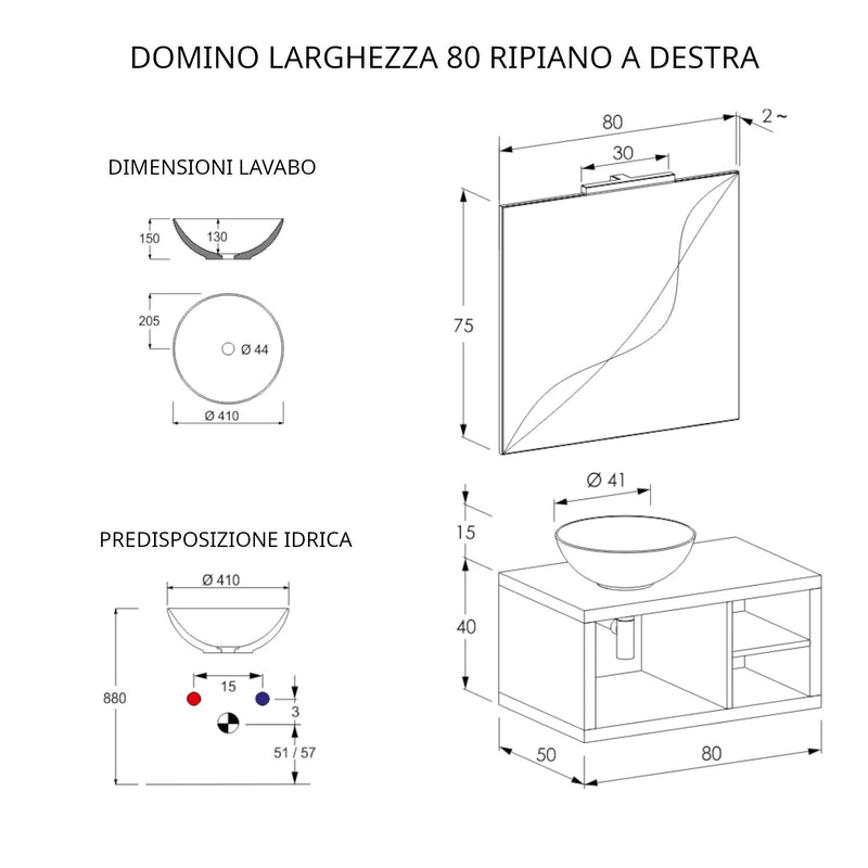 Mobile Bagno Sospeso 80 cm Lavabo e Specchio Bonussi Orione Rovere Farnia-4