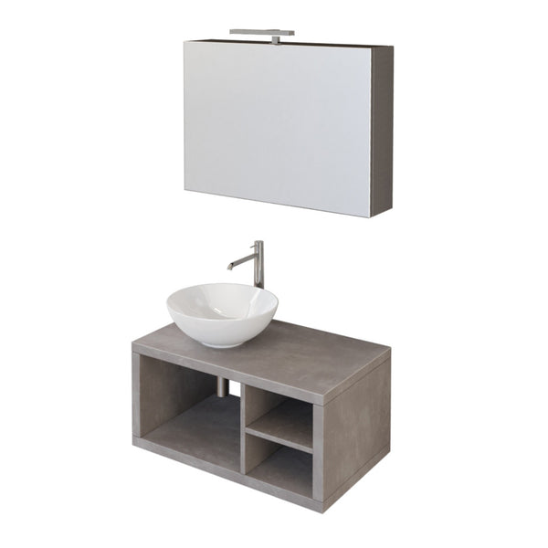 prezzo Badezimmer-Hängeschrank 80 cm Bonussi Orione Grey Betonoptik Waschbecken und Spiegel