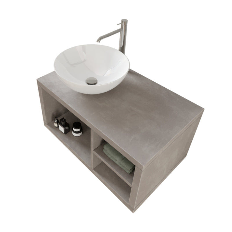 Mobile Bagno Sospeso 80 cm Lavabo e Specchio Bonussi Orione Grigio Effetto Cemento-3