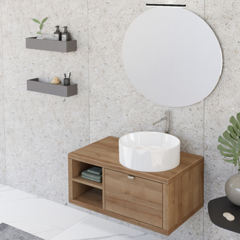 Mobile Bagno Sospeso 80 cm Lavabo e Specchio Bonussi Orione Rovere Farnia-2