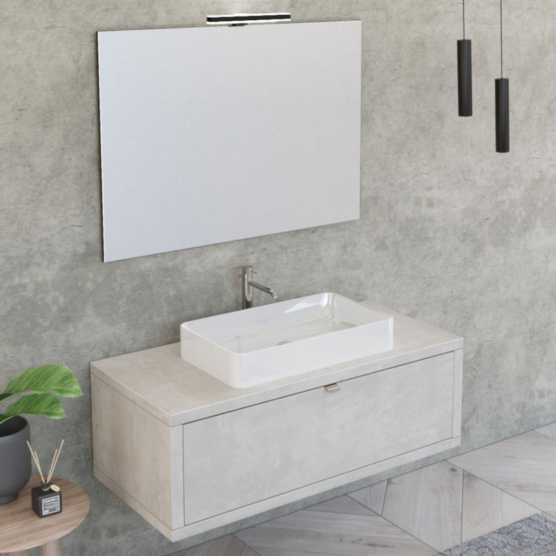 Mobile Bagno Sospeso 110 cm Lavabo e Specchio Bonussi Orione Grigio Effetto Cemento-2