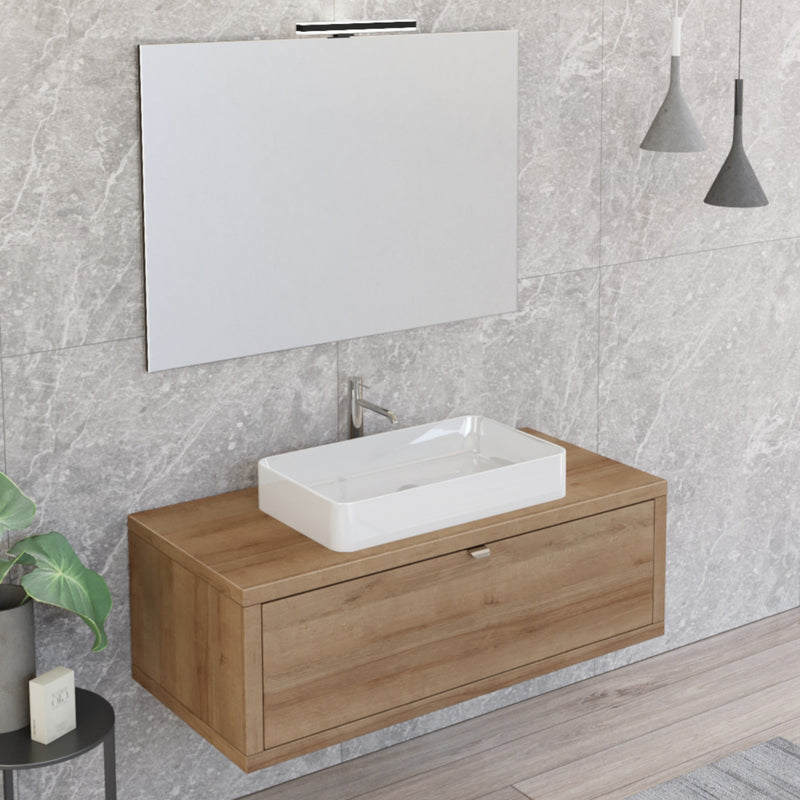 Mobile Bagno Sospeso 110 cm Lavabo e Specchio Bonussi Orione Rovere Farnia-2