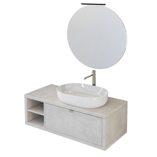 online Badezimmer-Hängeschrank 110 cm Bonussi Orione Grey Betonoptik Waschbecken und Spiegel