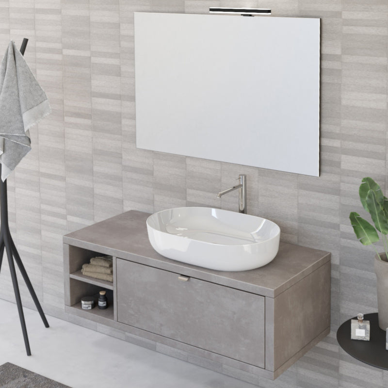 Mobile Bagno Sospeso 110 cm Lavabo e Specchio Bonussi Orione Grigio Effetto Cemento-2