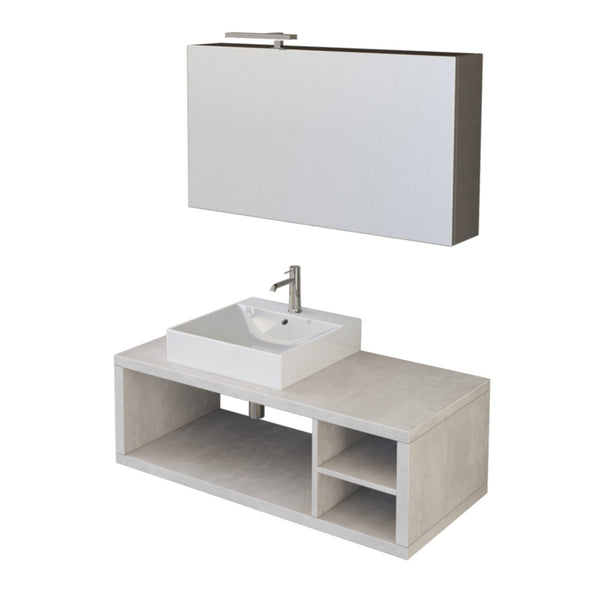 Badezimmer-Hängeschrank 110 cm Bonussi Orione Grey Betonoptik Waschbecken und Spiegel prezzo