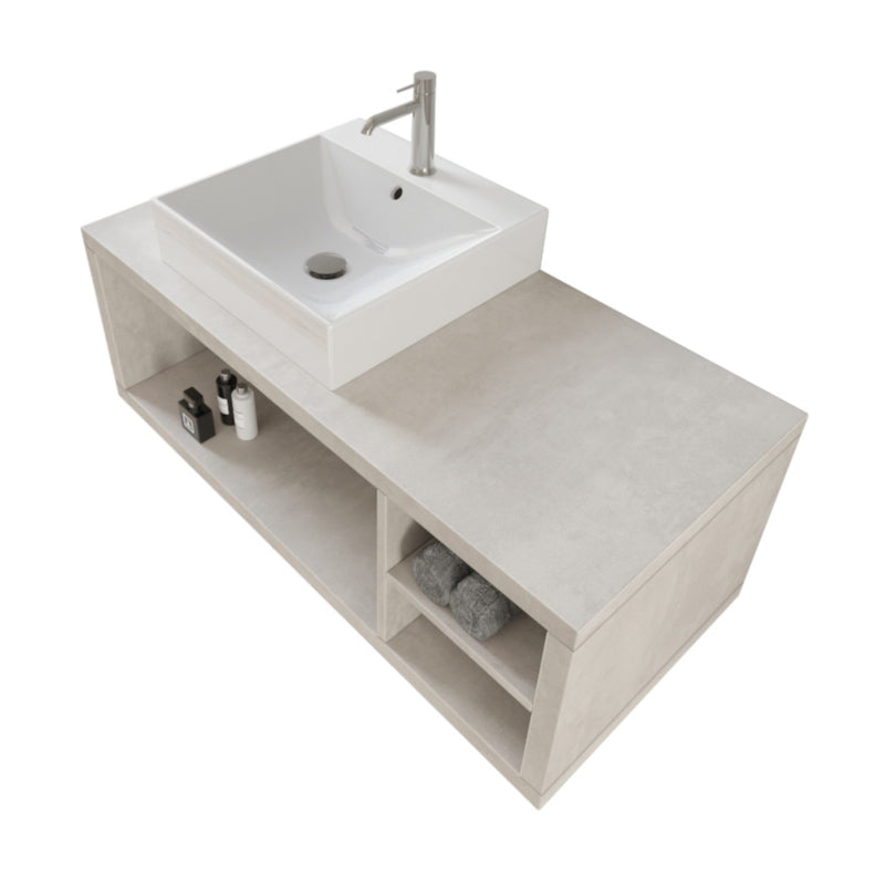 Mobile Bagno Sospeso 110 cm Lavabo e Specchio Bonussi Orione Grigio Effetto Cemento -3