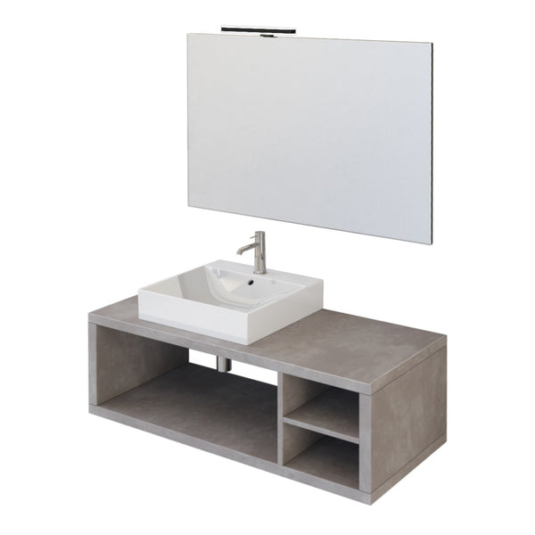 Badezimmer-Hängeschrank 110 cm Bonussi Orione Grey Betonoptik Waschbecken und Spiegel sconto