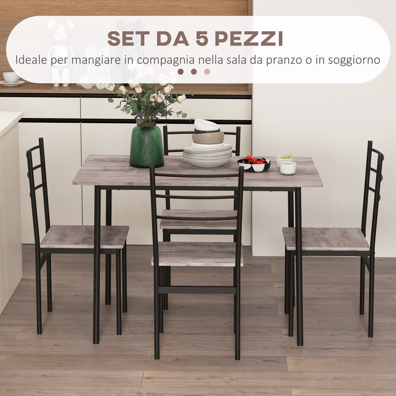 Set Tavolo Rettangolare con Sedie in MDF e Acciaio Nero e Marrone-4