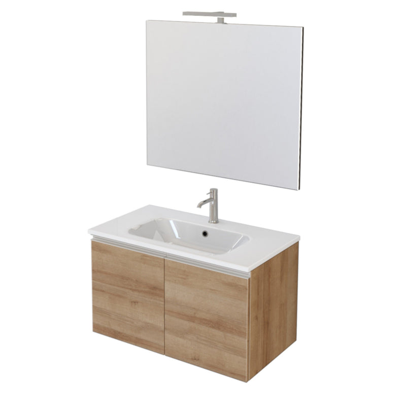 Mobile Bagno Sospeso 80 cm Lavabo e Specchio Bonussi Fenice Rovere Farnia-1