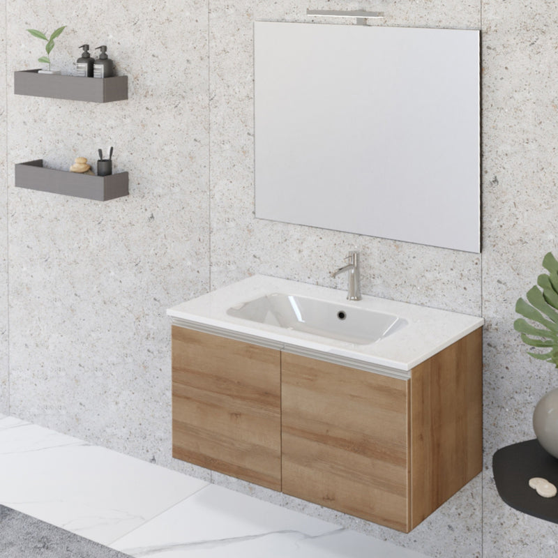 Mobile Bagno Sospeso 80 cm Lavabo e Specchio Bonussi Fenice Rovere Farnia-2