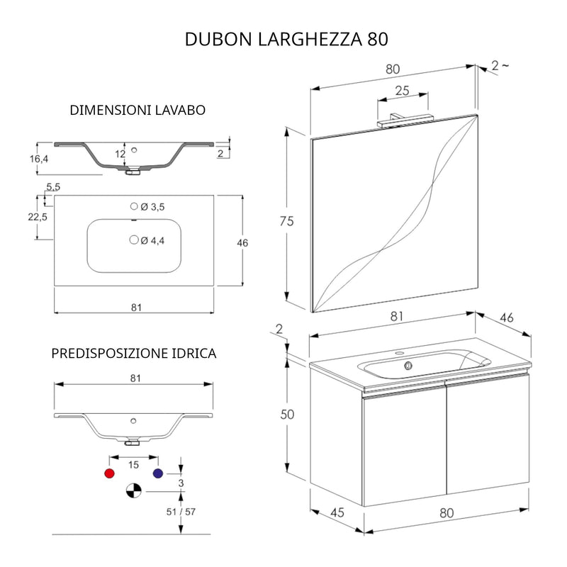 Mobile Bagno Sospeso 80 cm Lavabo e Specchio Bonussi Fenice Rovere Farnia-4