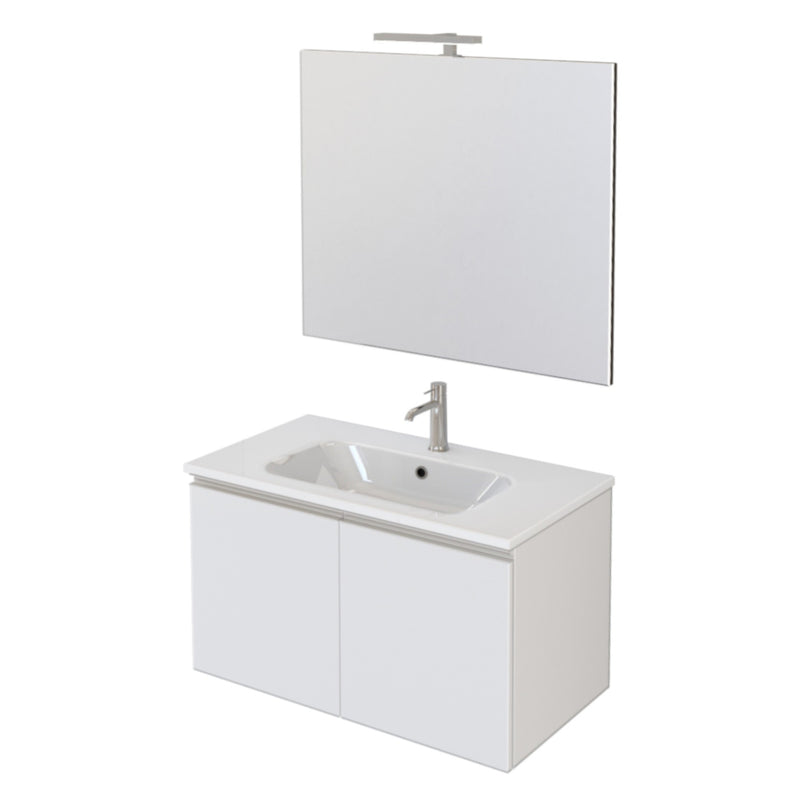 Mobile Bagno Sospeso 80 cm Lavabo e Specchio Bonussi Fenice Bianco Opaco-1