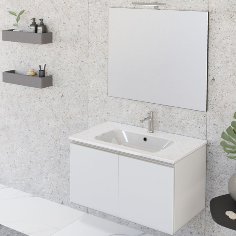 Mobile Bagno Sospeso 80 cm Lavabo e Specchio Bonussi Fenice Bianco Opaco-2