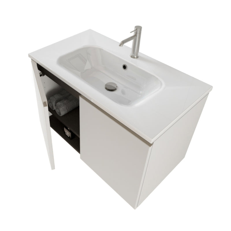 Mobile Bagno Sospeso 80 cm Lavabo e Specchio Bonussi Fenice Bianco Opaco-3