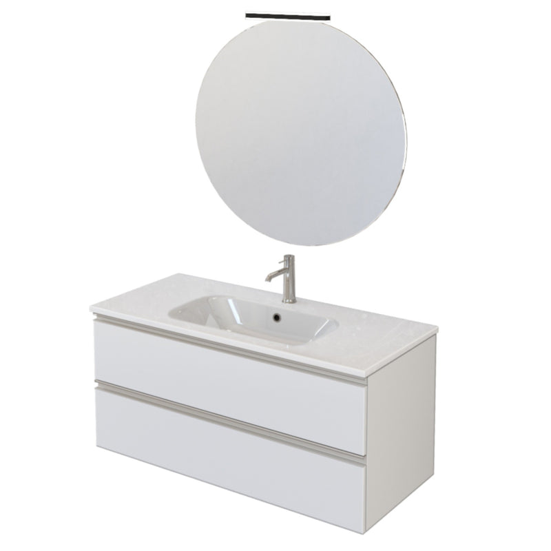 Mobile Bagno Sospeso 100 cm Lavabo e Specchio Bonussi Fenice Bianco Opaco-1