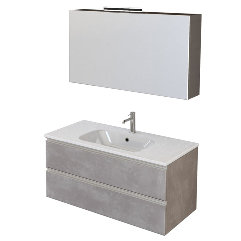 Mobile Bagno Sospeso 100 cm Lavabo e Specchio Bonussi Fenice Grigio -1