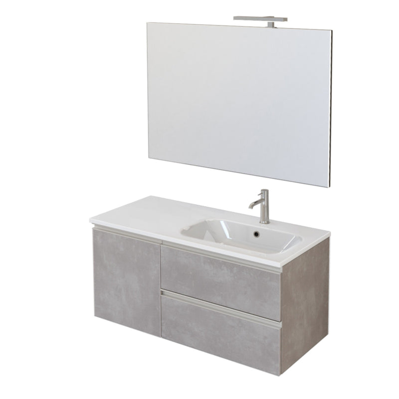 Mobile Bagno Sospeso 100 cm Lavabo e Specchio Bonussi Fenice Grigio-1