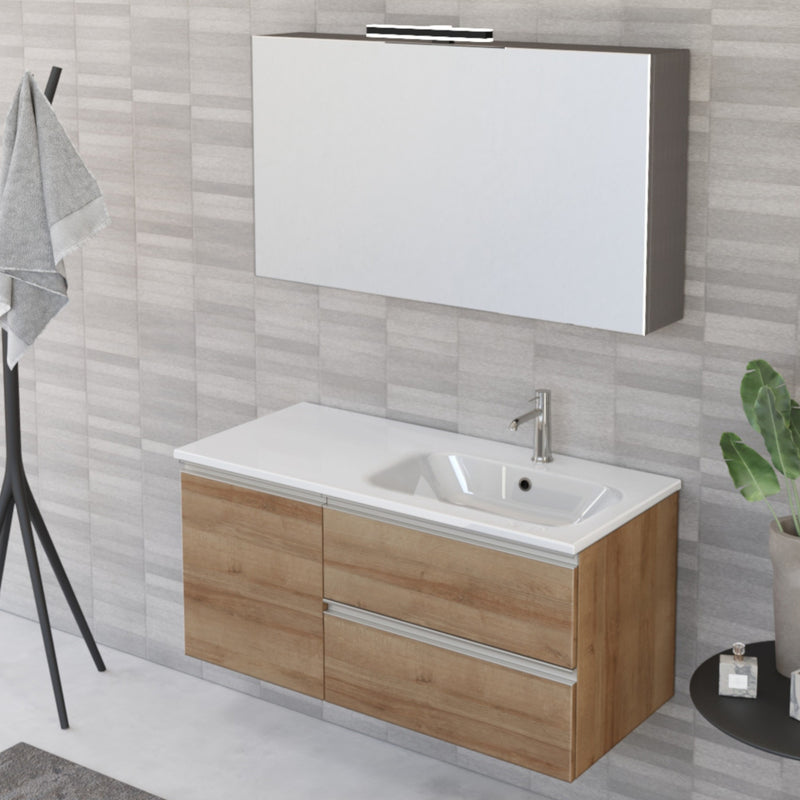 Mobile Bagno Sospeso 100 cm Lavabo e Specchio Bonussi Fenice Rovere Farnia-2