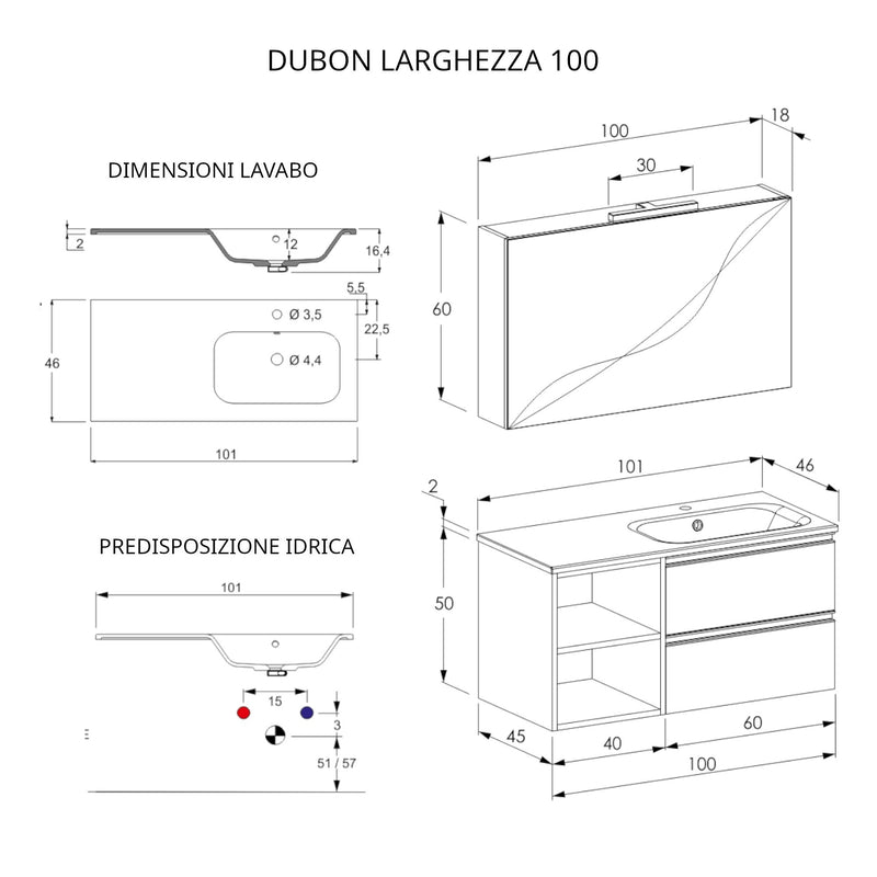 Mobile Bagno Sospeso 100 cm Lavabo e Specchio Bonussi Fenice Rovere Farnia-5