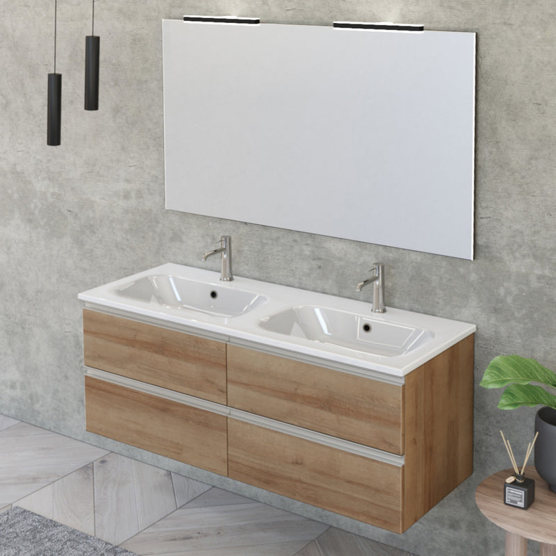 Mobile Bagno Sospeso 120 cm Doppio Lavabo e Specchio Bonussi Fenice Rovere Farnia-2