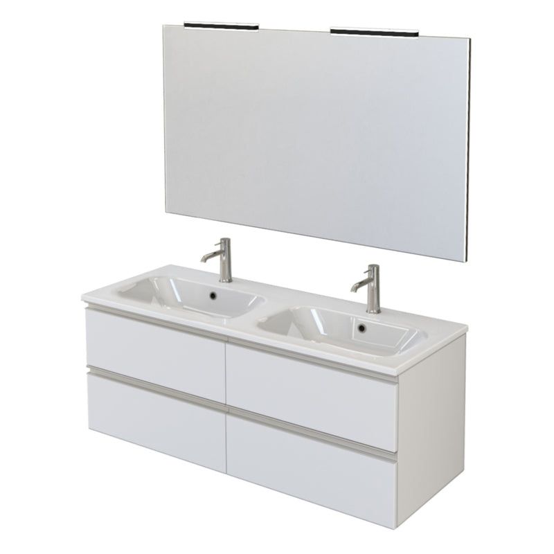 Mobile Bagno Sospeso 120 cm Doppio Lavabo e Specchio Bonussi Fenice Bianco Opaco-1