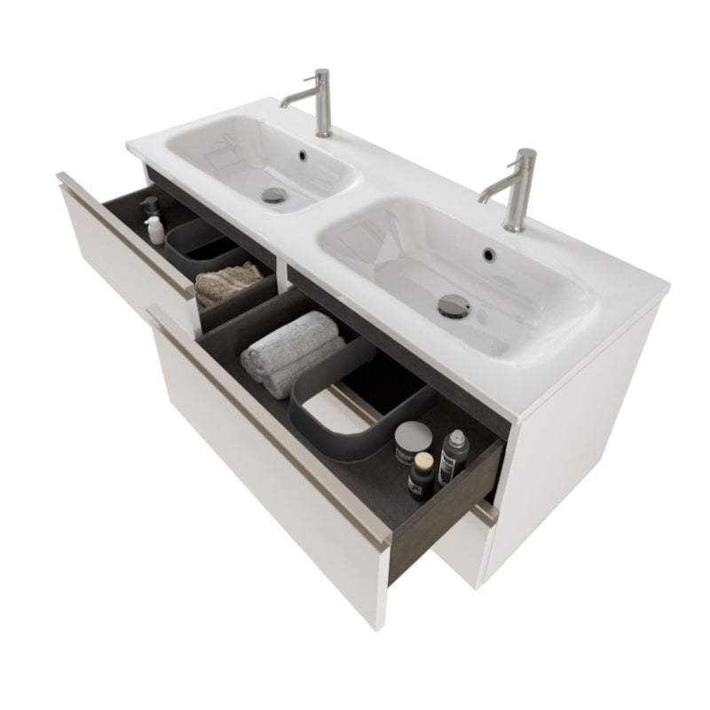 Mobile Bagno Sospeso 120 cm Doppio Lavabo e Specchio Bonussi Fenice Bianco Opaco-3