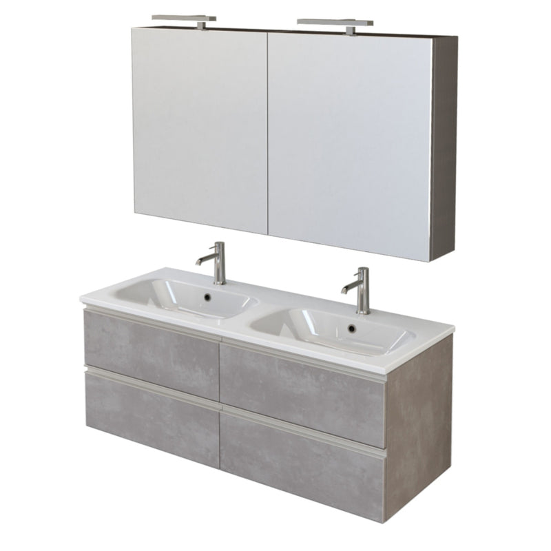 Mobile Bagno Sospeso 120 cm Doppio Lavabo e Specchio Bonussi Fenice Grigio-1