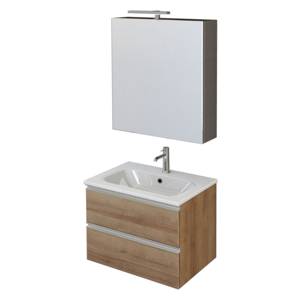 prezzo Badezimmer-Hängeschrank 60 cm Bonussi Fenice Eiche Eiche Waschbecken und Spiegel