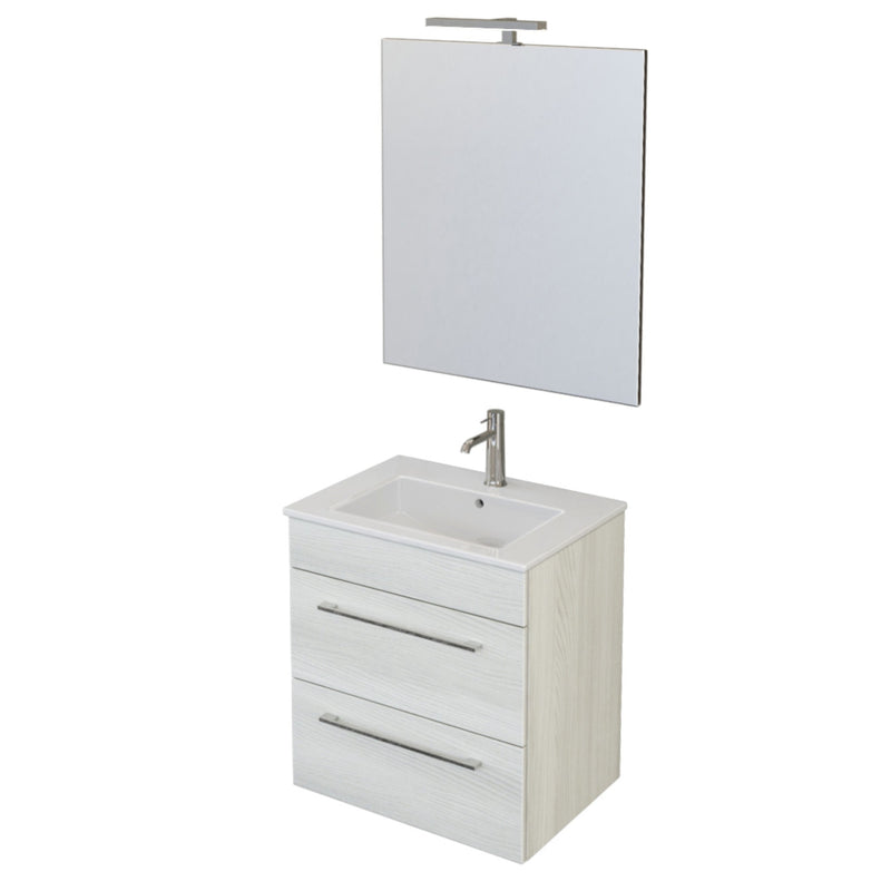 Mobile Bagno Sospeso 55 cm Lavabo e Specchio Bonussi Tucano Olmo Bianco-1