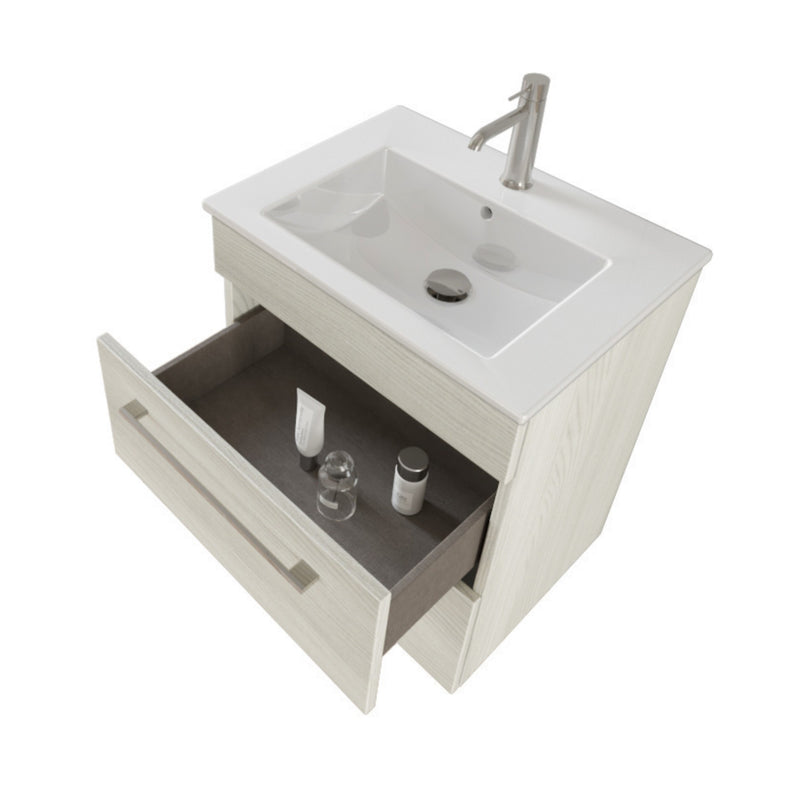 Mobile Bagno Sospeso 55 cm Lavabo e Specchio Bonussi Tucano Olmo Bianco-2